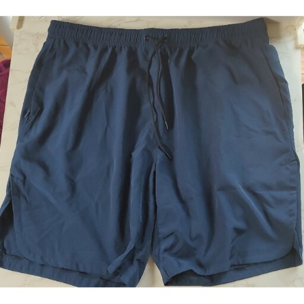 Mens XL Threads 4 Thought Navy Drawstring Zip Pocket Athletic Shorts F6
